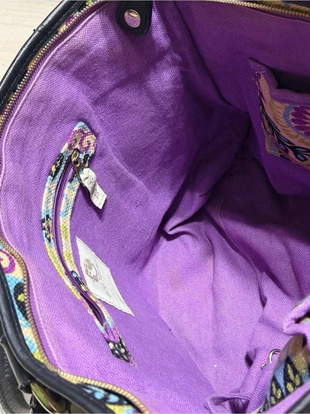 Spartina 449 Paisley Tote with Black Handles - Cream, Purple, Blue, Green